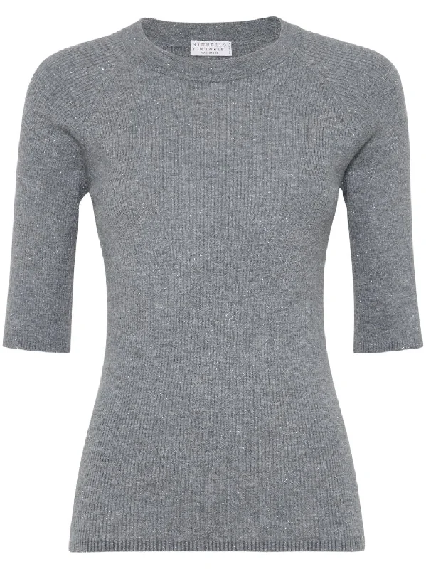 Brunello Cucinelli Women's Sweaters Grey Glossy Satin Silk