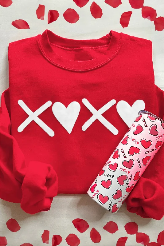 Red Puff XOXO Print Valentines Heart Sweatshirt Hoodie Jacket Zipper Layering