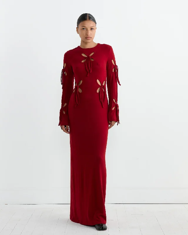 Knit Wool Petal Dress in Red