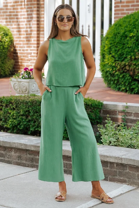 Green Tank & Cropped Pant Set - FINAL SALE navy tank top