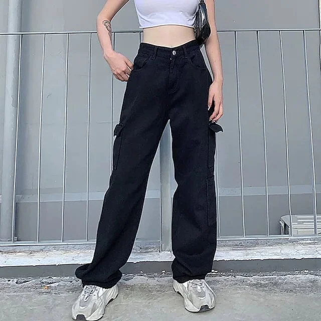 Women's Cargo Trouser Mid Waist Pants Trousers Occasion Special