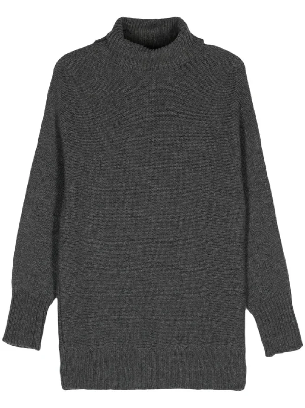 Alysi Women's Sweaters Grey Ribbed Striped Patterned