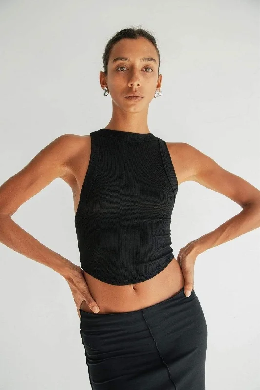 Black Sleeveless Crop Top Cotton Fabric Linen Fabric Terry Fabric