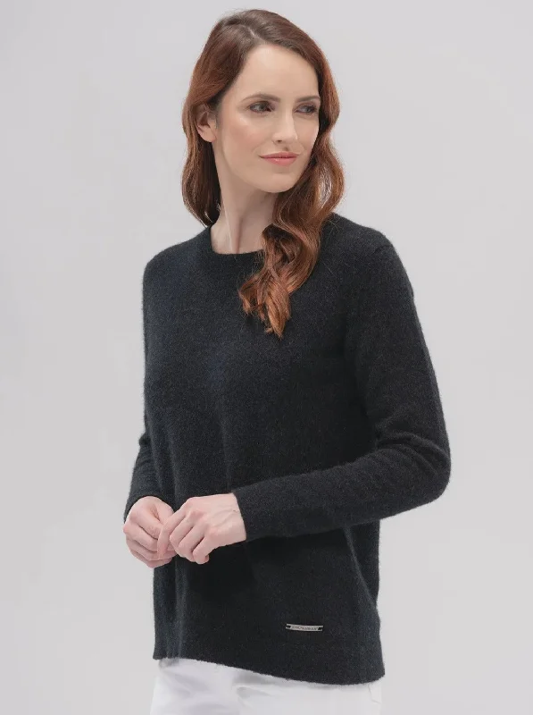 MM Relaxed Sweater in Jet Satin Blend Silk Blend Wool Blend
