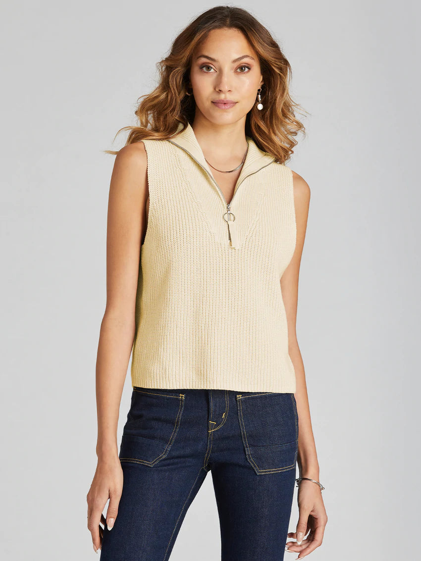 Women's 525 America | All Cotton Sleeveless Half Zip Sweater | Butter Oversized Loose Flowy