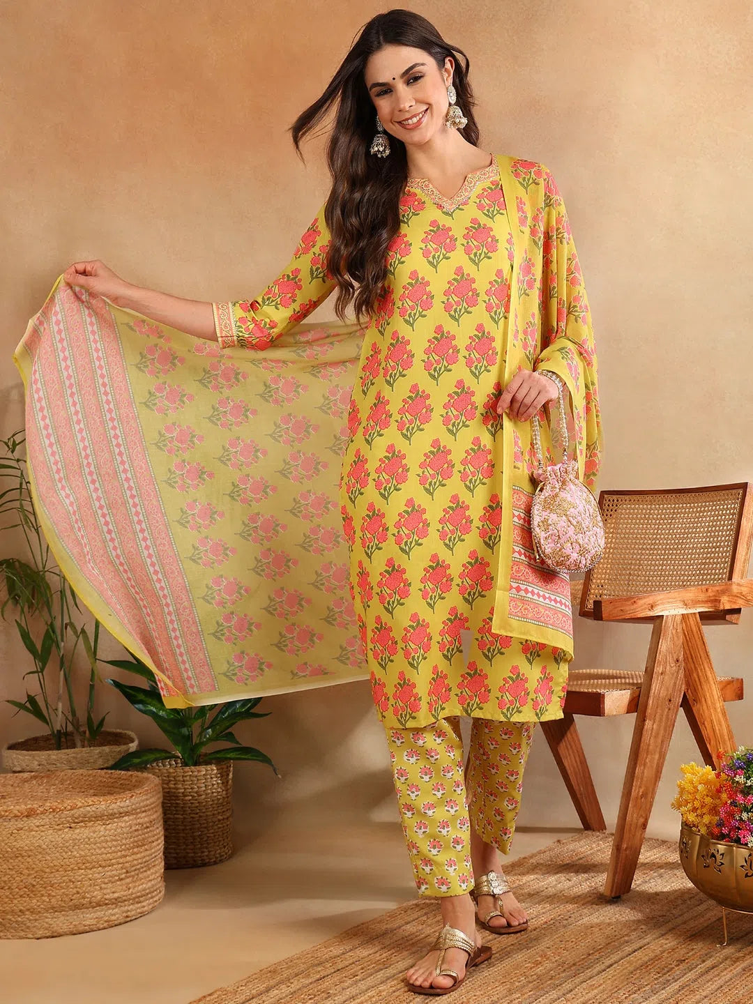 Ahika Women Green Rayon Blend Floral Printed Straight Kurta Trouser With Dupatta-VKSKD2268 Trousers luxurious premium Ahika Women Green Rayon Blend Floral Printed Straight Kurta Trouser With Dupatta-VKSKD2268 Trousers luxurious premium