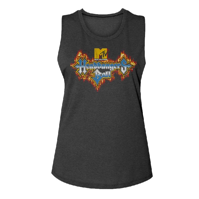 MTV Eye-Catching MUSCLE Tank Top, Headbangers Fire Logo floral tank top