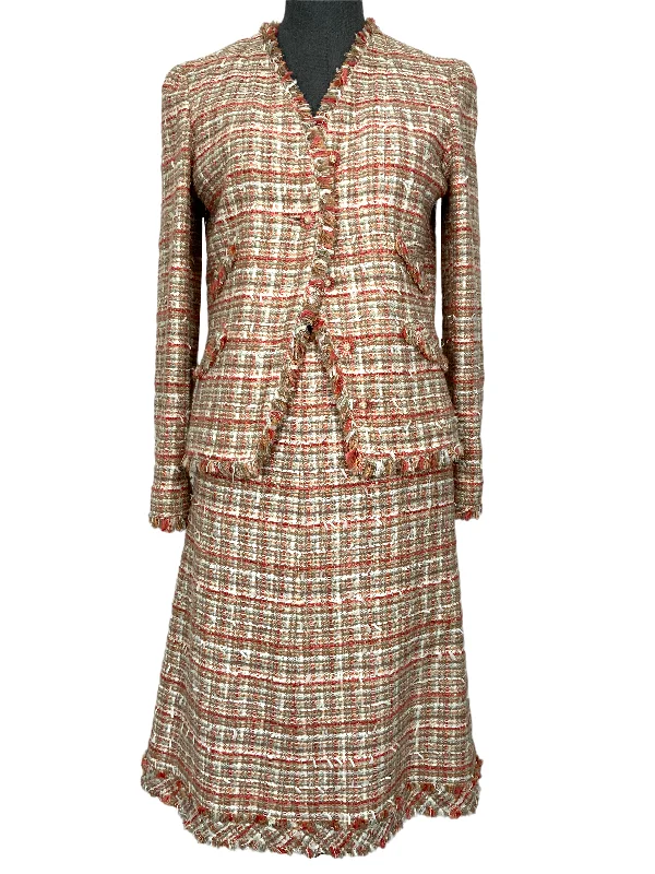 CHANEL 04P Plaid Tweed Skirt Suit Size S cashmere skirt fine