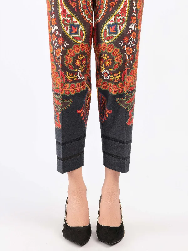 Printed Winter Cotton Trousers Wide Leg Loose Fit Mid Waist