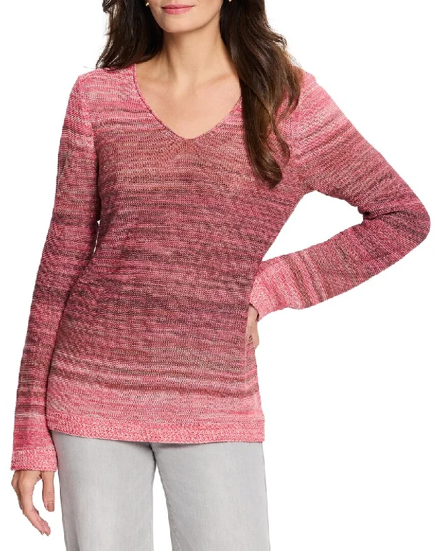 Nic & Zoe Hazy Shades Linen-Blend Sweater Ribbed Striped Patterned