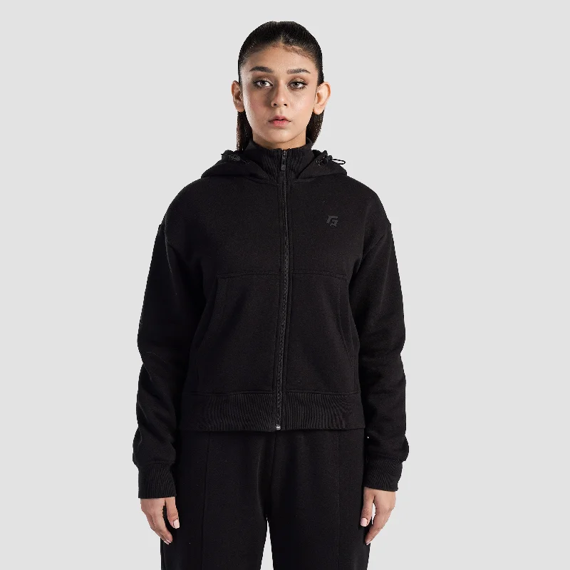 Hyper Flex Zipper Hoodie (Black) Hoodie with Crew Neck Simple Timeless