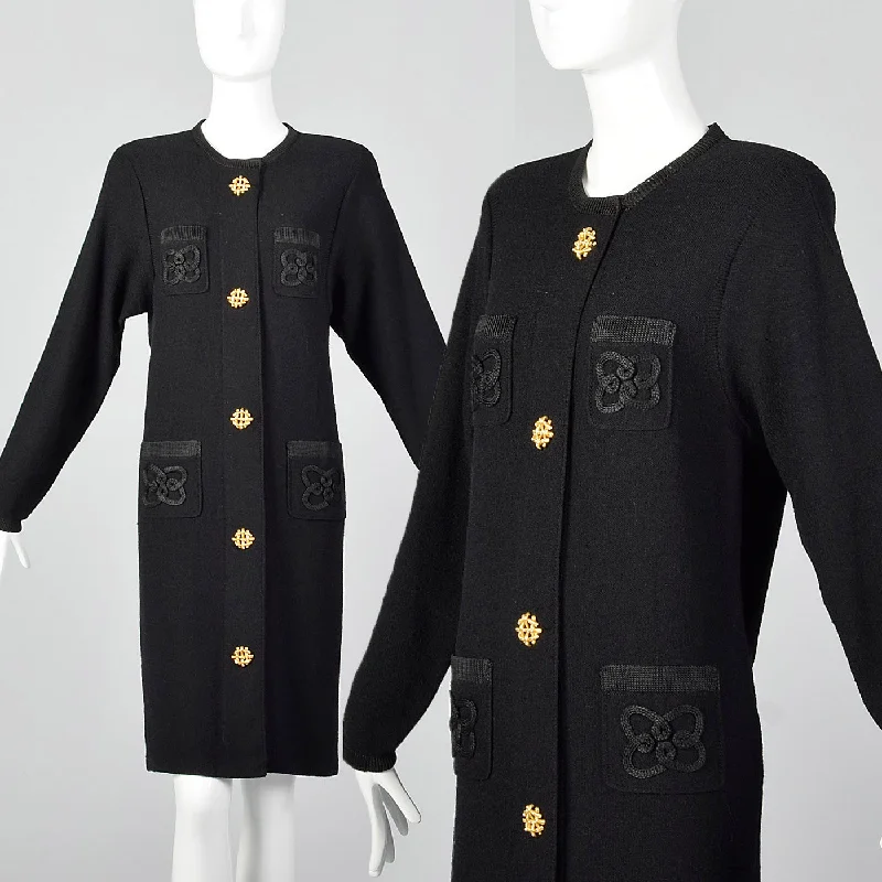 1980s Steve Fabrikant Black Sweater Dress Mesh Fabric Canvas Fabric Denim Fabric