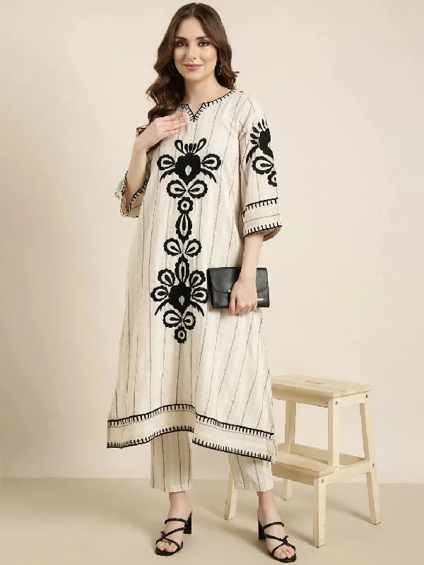 Women A-Line Cream Woven Design Kurta and Trousers Set-ON-757-Cream Trousers Canvas Durable Women A-Line Cream Woven Design Kurta and Trousers Set-ON-757-Cream Trousers Canvas Durable