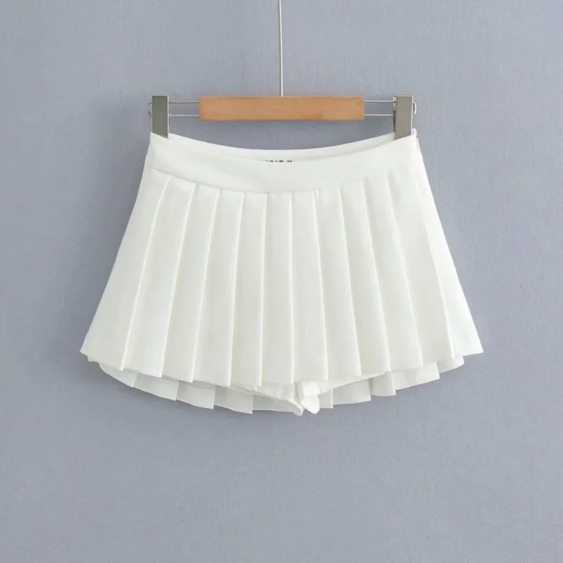Women Fashion Solid Color Anti-Light Pleated Skirt linen skirt natural