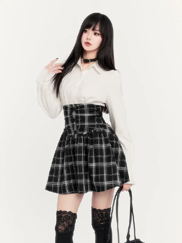 Super High Waist Plaid Suspender Skirt corduroy skirt durable