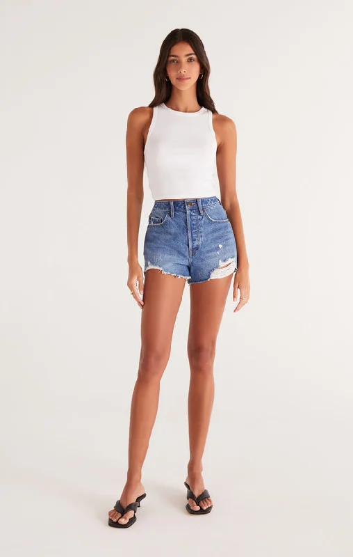 Hannah Cropped Rib Tank, White halter tank top
