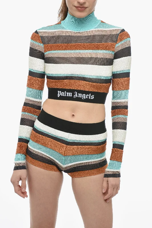 Palm Angels Multicolor Striped Lurex Turtleneck Sweater Xs Standard size Long Sweater Short Sweater Cropped Sweater