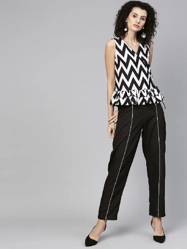 Women's Black & White Printed Top With Trouser - Nayo Clothing Trousers Leisure Comfortable