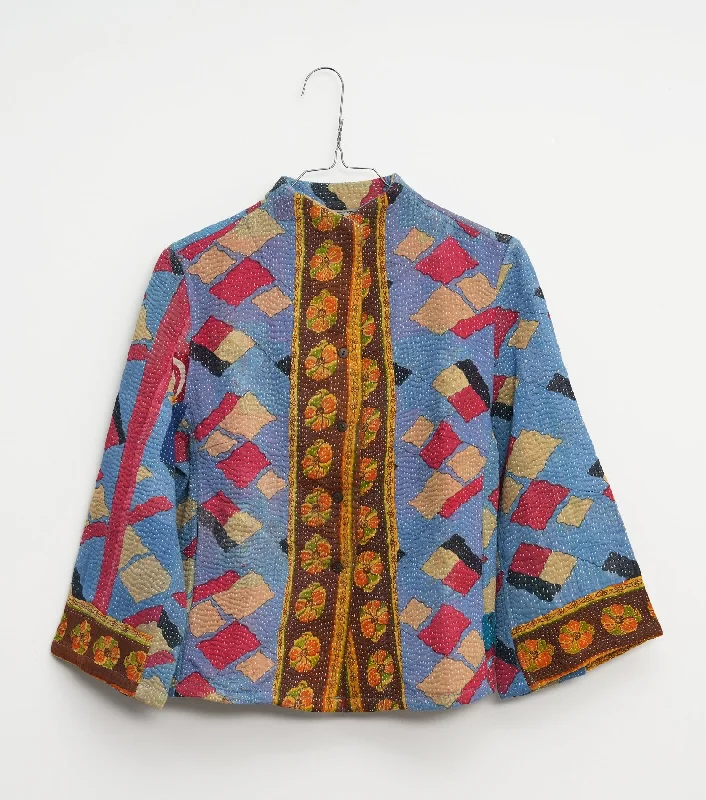 Blue Vintage Cotton Kantha Jacket Insulated Jacket Fitted Jacket Loose Jacket