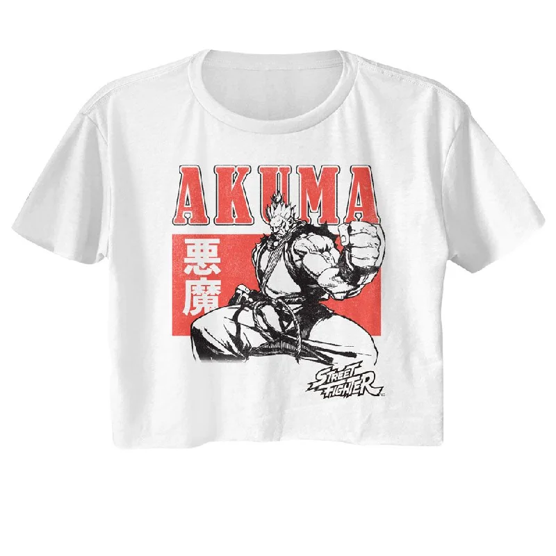 STREET FIGHTER Crop Top, Akuma Character Block Summer Crop Top Casual Short Sleeve