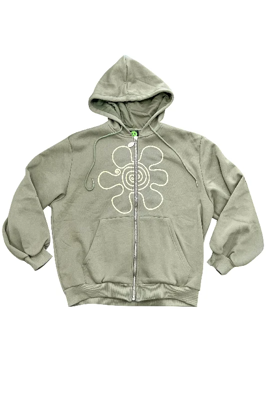 Trippin' Daisy Zip-Up Oversized Hoodie Hoodie with Hem Elastic Stretchable Comfortable Trippin' Daisy Zip-Up Oversized Hoodie Hoodie with Hem Elastic Stretchable Comfortable