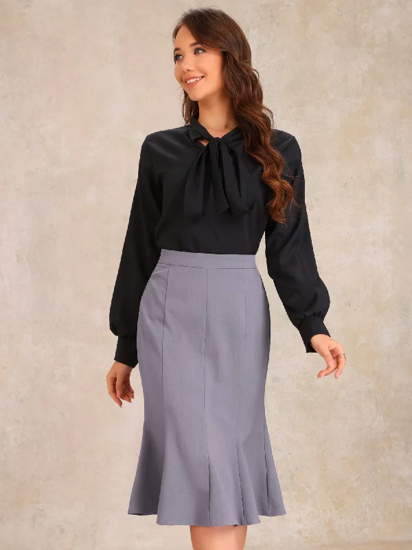 Ruffle Hem High Waist Business Pencil Midi Skirt denim skirt classic