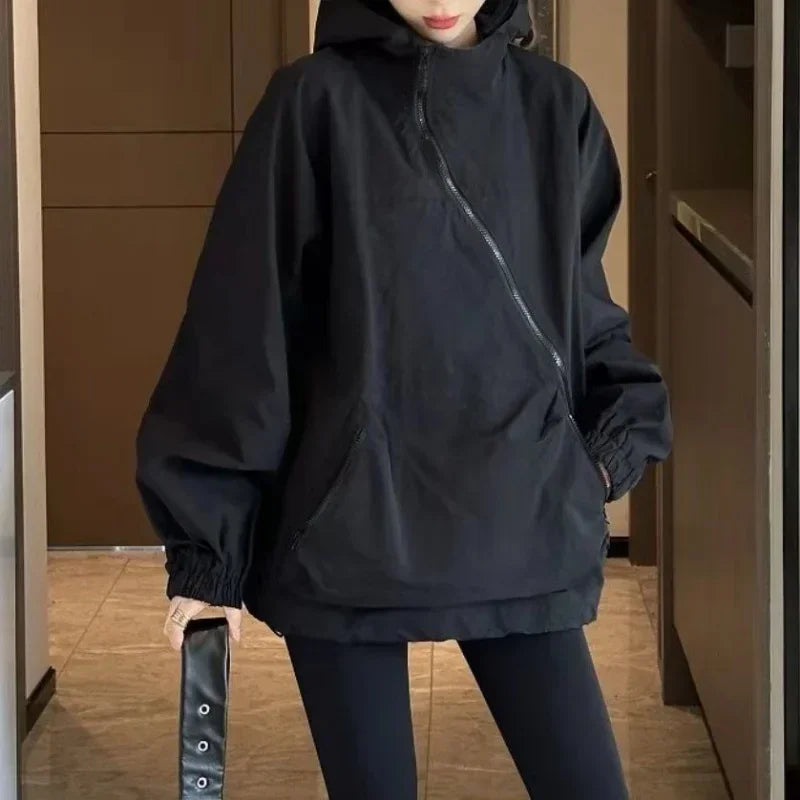 Advbridge Harajuku Style Women Jacket Korean Fashion Streetwear Oversize Zipper Hooded Vintage Y2k Jackets Windbreak Casual Coat Zip Front Button Front Snap Front Advbridge Harajuku Style Women Jacket Korean Fashion Streetwear Oversize Zipper Hooded Vintage Y2k Jackets Windbreak Casual Coat Zip Front Button Front Snap Front