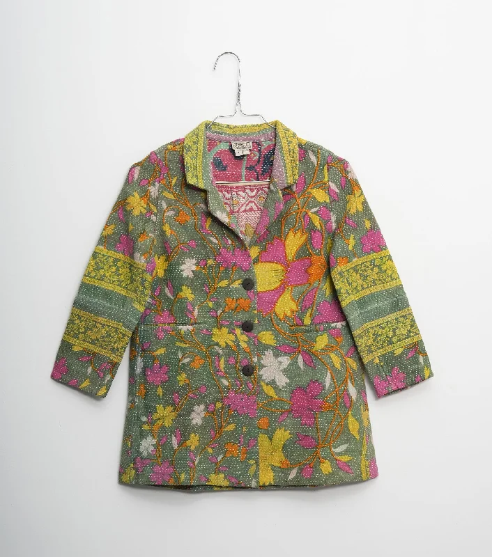 Green Vintage Cotton Kantha Jacket Nylon Jacket Polyester Jacket Spandex Jacket