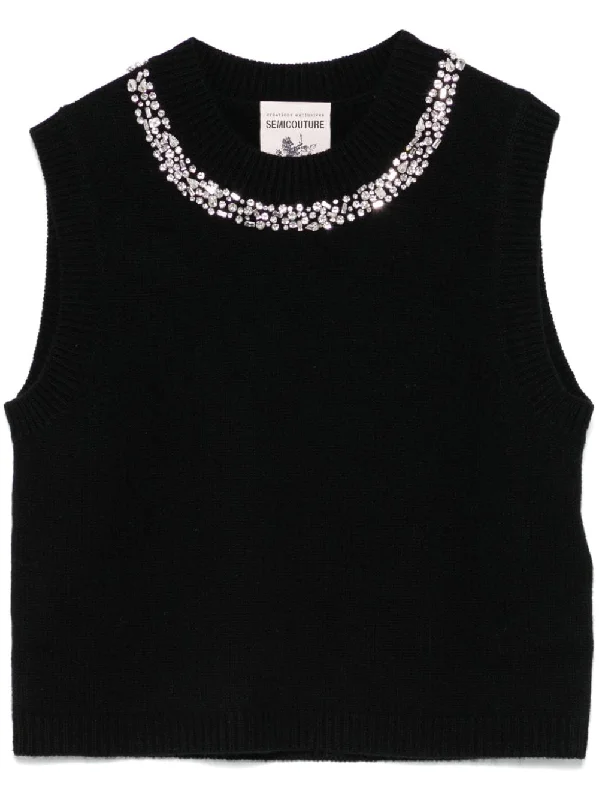 Semicouture Women's Sweaters Black Cable Knit Ribbed Knit Lace Knit