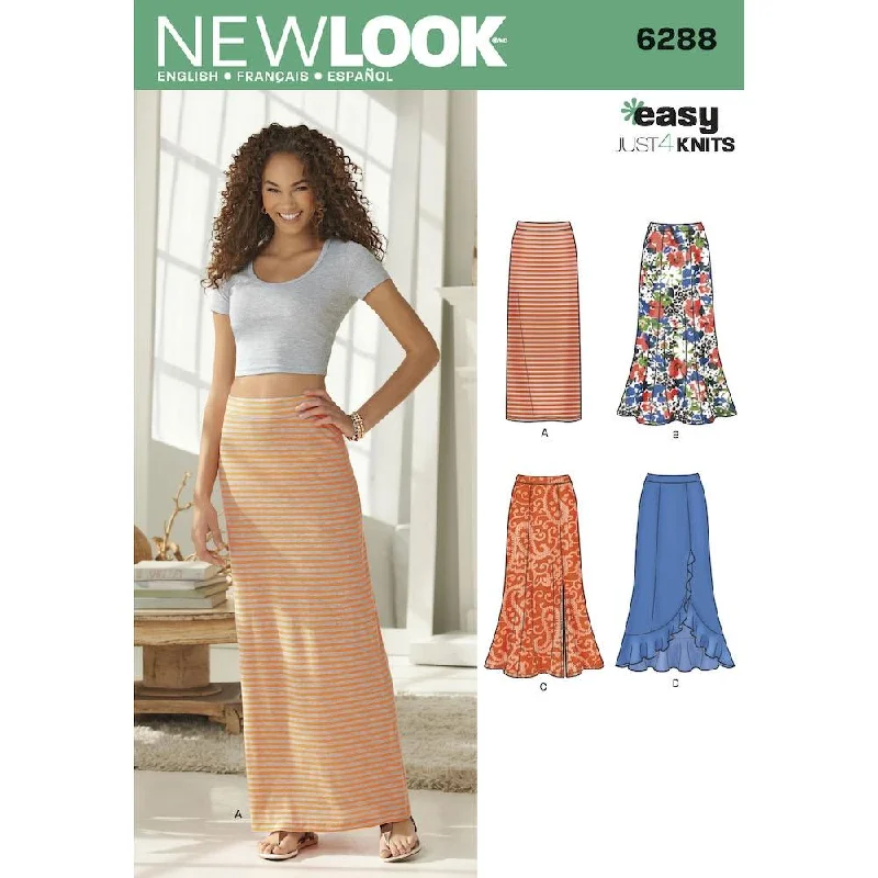 Newlook Pattern 6288 Misses' Pull on Knit Skirts chiffon skirt floaty