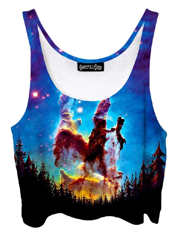 Tree Space Rainbow Nebula Forest Galaxy Crop Top Satin Blend Silk Blend Wool Blend