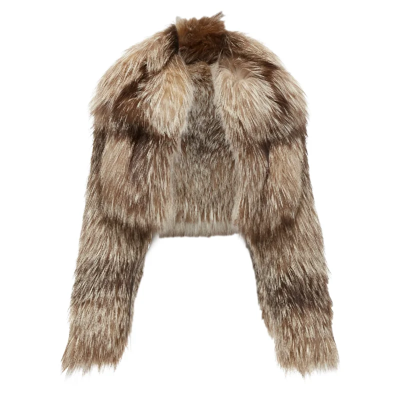 Fendi Fur Long Sleeve Crop Jacket With Detachable Collar Embroidered Jacket Appliqued Jacket Beaded Jacket Fendi Fur Long Sleeve Crop Jacket With Detachable Collar Embroidered Jacket Appliqued Jacket Beaded Jacket