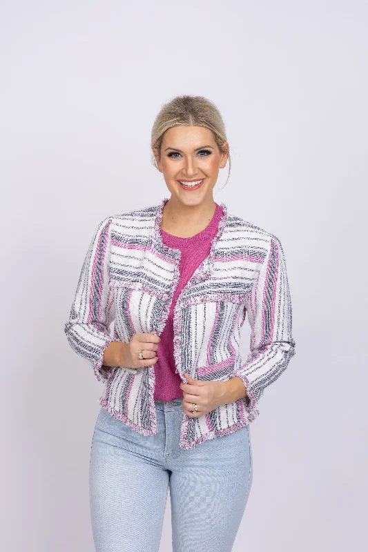 Nic+Zoe Dashing Days Jacket In Pink Multi Jersey Jacket Tulle Jacket Batik Jacket