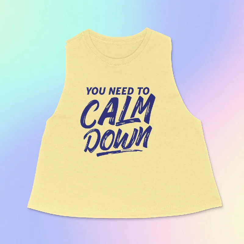 CALM DOWN Women's Racerback Cropped Tank fashionable tank top