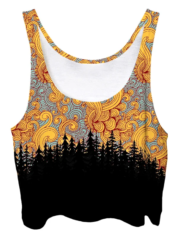 Cloud Swirl Forest Crop Top Zippered Front Buttoned Front Snap Front