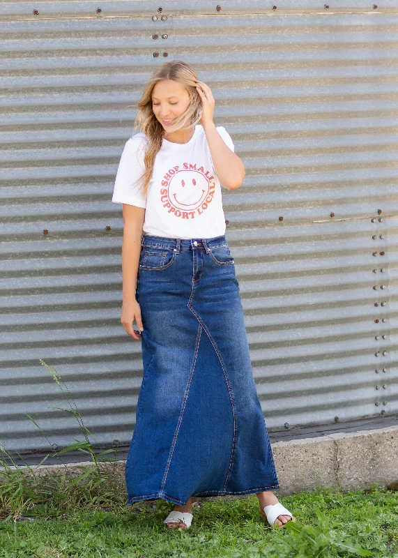 Naomi Medium Wash Long Denim Skirt - FINAL SALE cashmere skirt soft