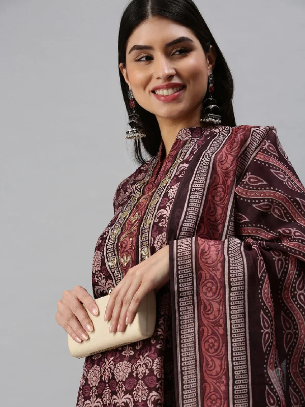 Women Straight Maroon Printed Kurta and Trousers-BC1242-Maroon Trousers fashionable trendy Women Straight Maroon Printed Kurta and Trousers-BC1242-Maroon Trousers fashionable trendy