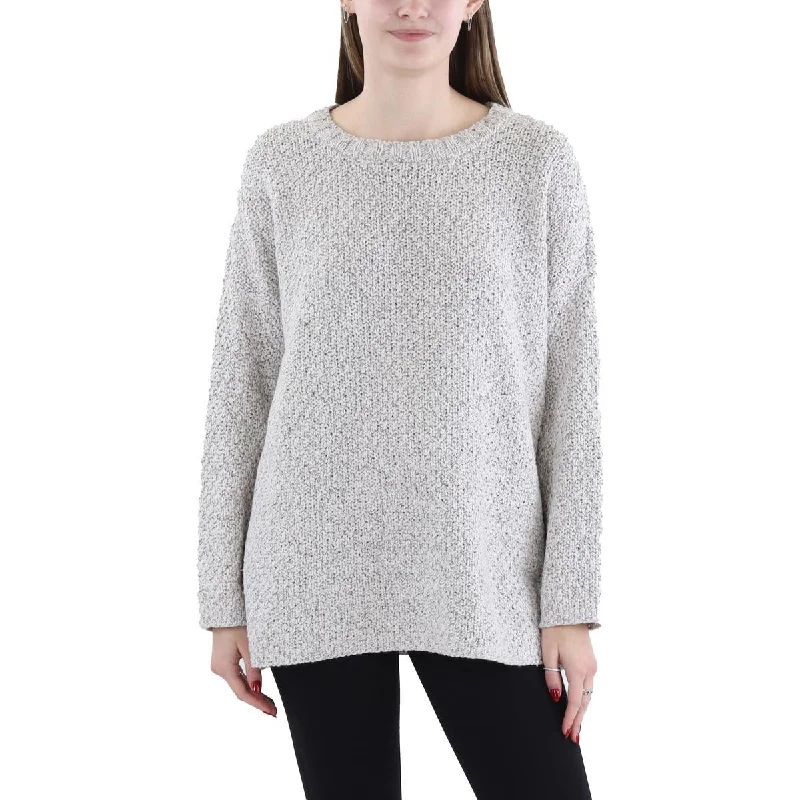 Womens Cotton Knit Crewneck Sweater Silk Blend Satin Velvet