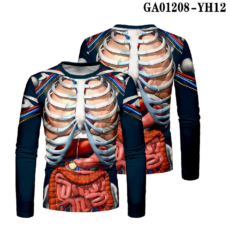 Fashion 3D Print Skeleton Internal Organ Pattern Men T-shirt Sweatshirt Hoodie with Mesh Breathable Sporty