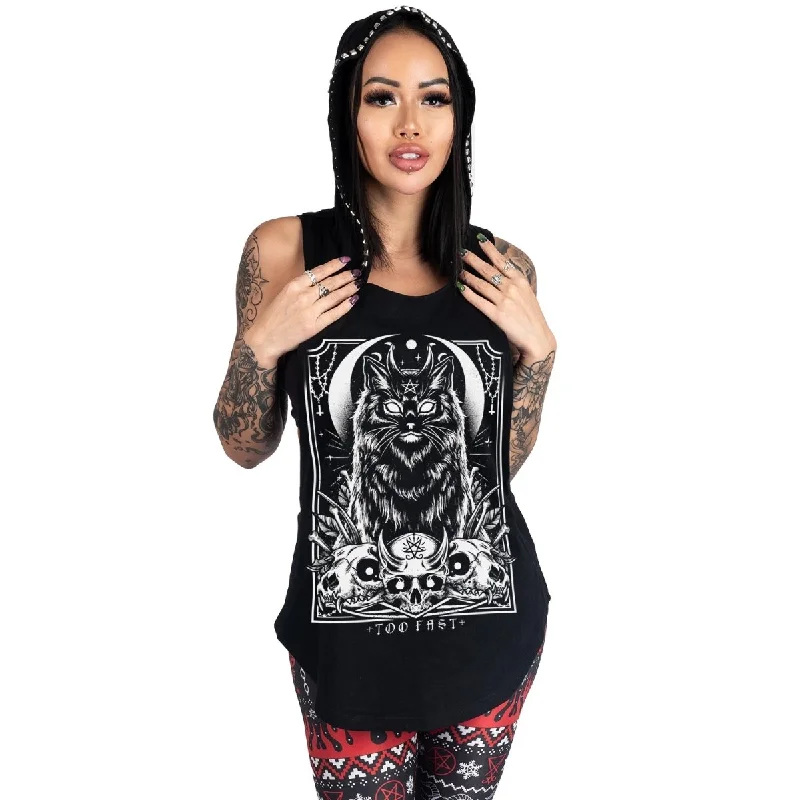 Cat Familiar Studded Hoodie Tank Hoodie with Toggle Buttons Decorative Unique