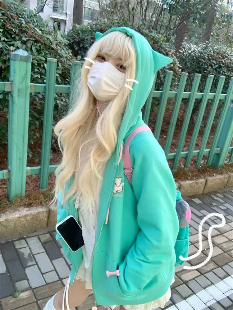 Advbridge Harajuku Kawaii Zip Up Hoodie Women Cat Ear Japanese Y2K Cute Hooded Jacket Oversized Sweet Lolita Style Girly Sweatshirts Fitted Jacket Loose Jacket Oversized Jacket Advbridge Harajuku Kawaii Zip Up Hoodie Women Cat Ear Japanese Y2K Cute Hooded Jacket Oversized Sweet Lolita Style Girly Sweatshirts Fitted Jacket Loose Jacket Oversized Jacket