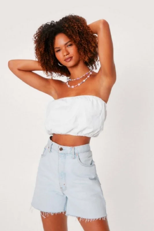 Bandeau Crop Top White Polka Dot Checkered Tartan