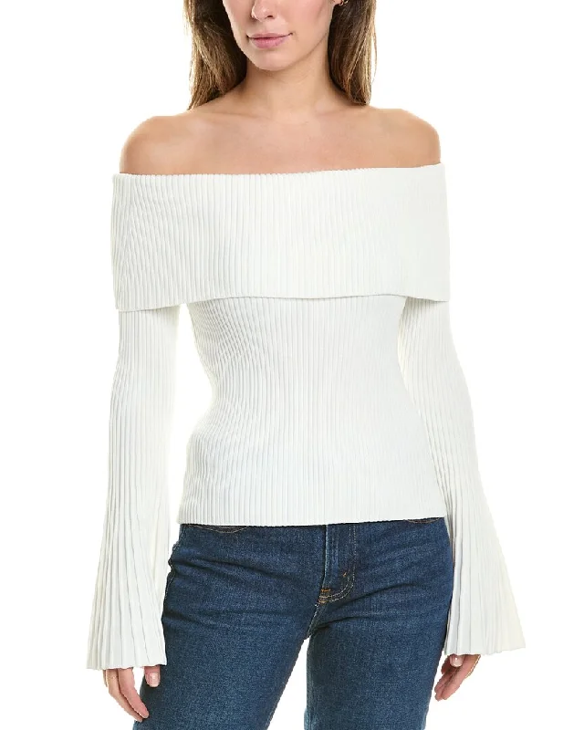 Bcbgmaxazria Off Shoulder Sweater Ribbed Striped Patterned