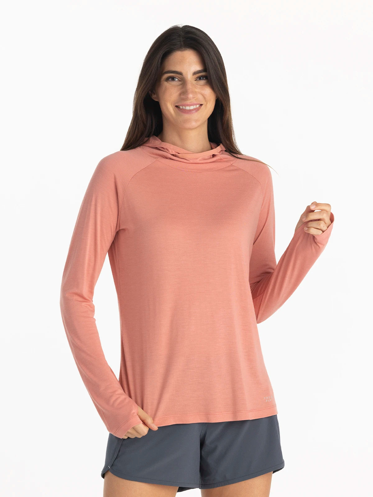 Women's Bamboo Lightweight Hoodie II - Bright Clay Hoodie with Tied Waist Feminine Flattering