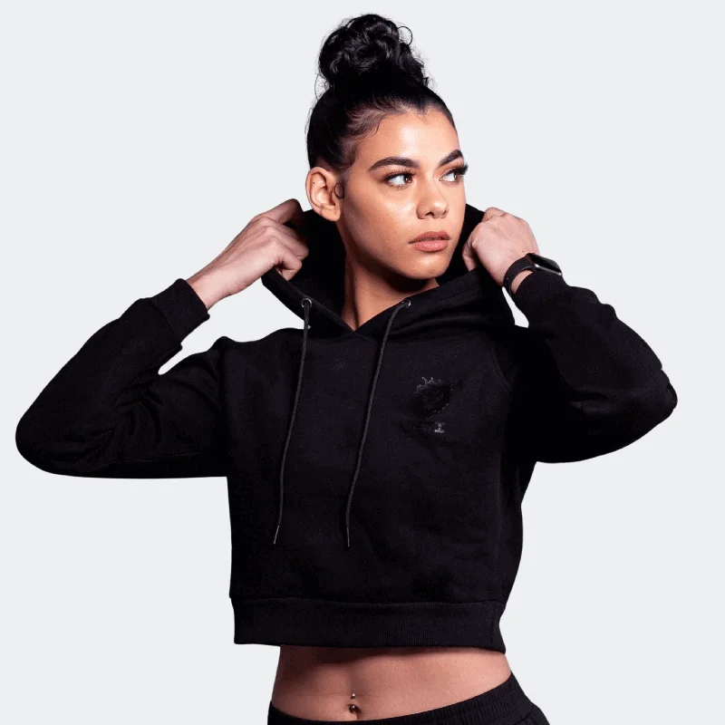 Identity Crop Hoodie - Black Hoodie with Turtle Neck Cozy Winter