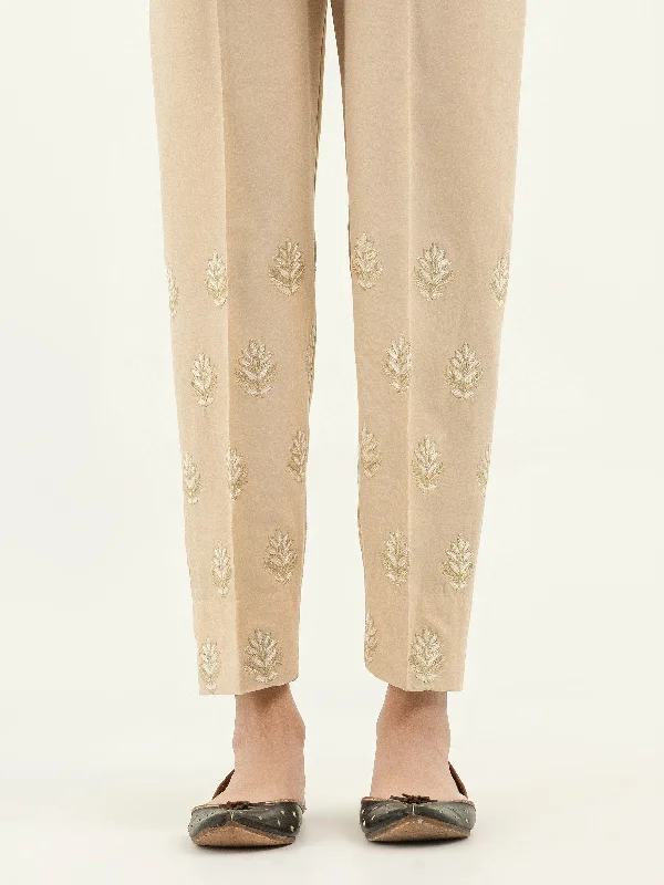 Embroidered Winter Cotton Trousers(Pret) Trousers Elastic Waist Soft