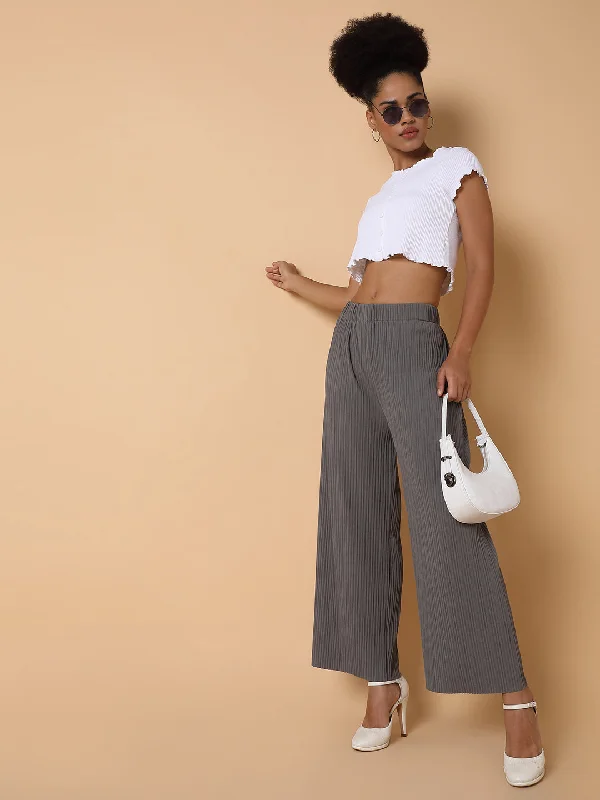 Women Flat Front Solid Grey Trousers-8826-1-Grey Trousers cozy soft