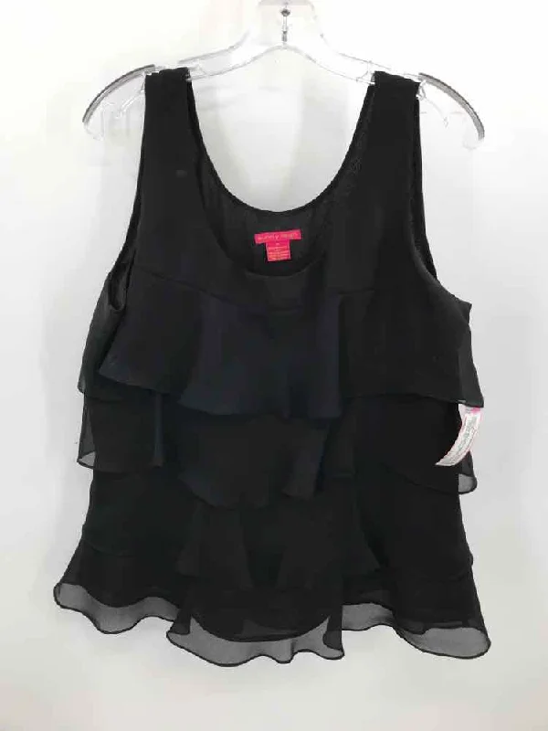 Pre-Owned Sunny Leigh Black Size Medium Polyester Ruffle Tank Top coral tank top