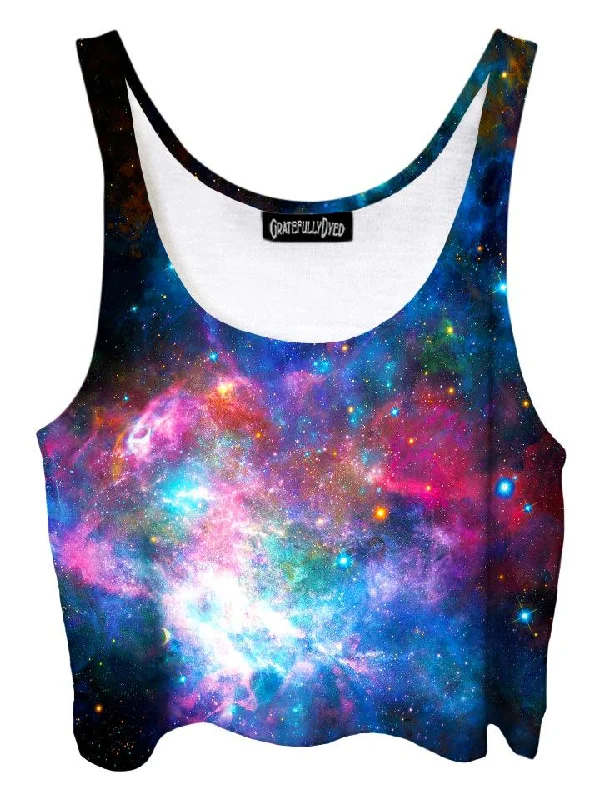 Dazzling Dimension Galaxy Crop Top Graphic Embroidered Appliqued