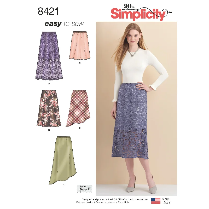 Simplicity Pattern 8421 Women's Skirts in Three lengths with Hem Variations cashmere skirt fine